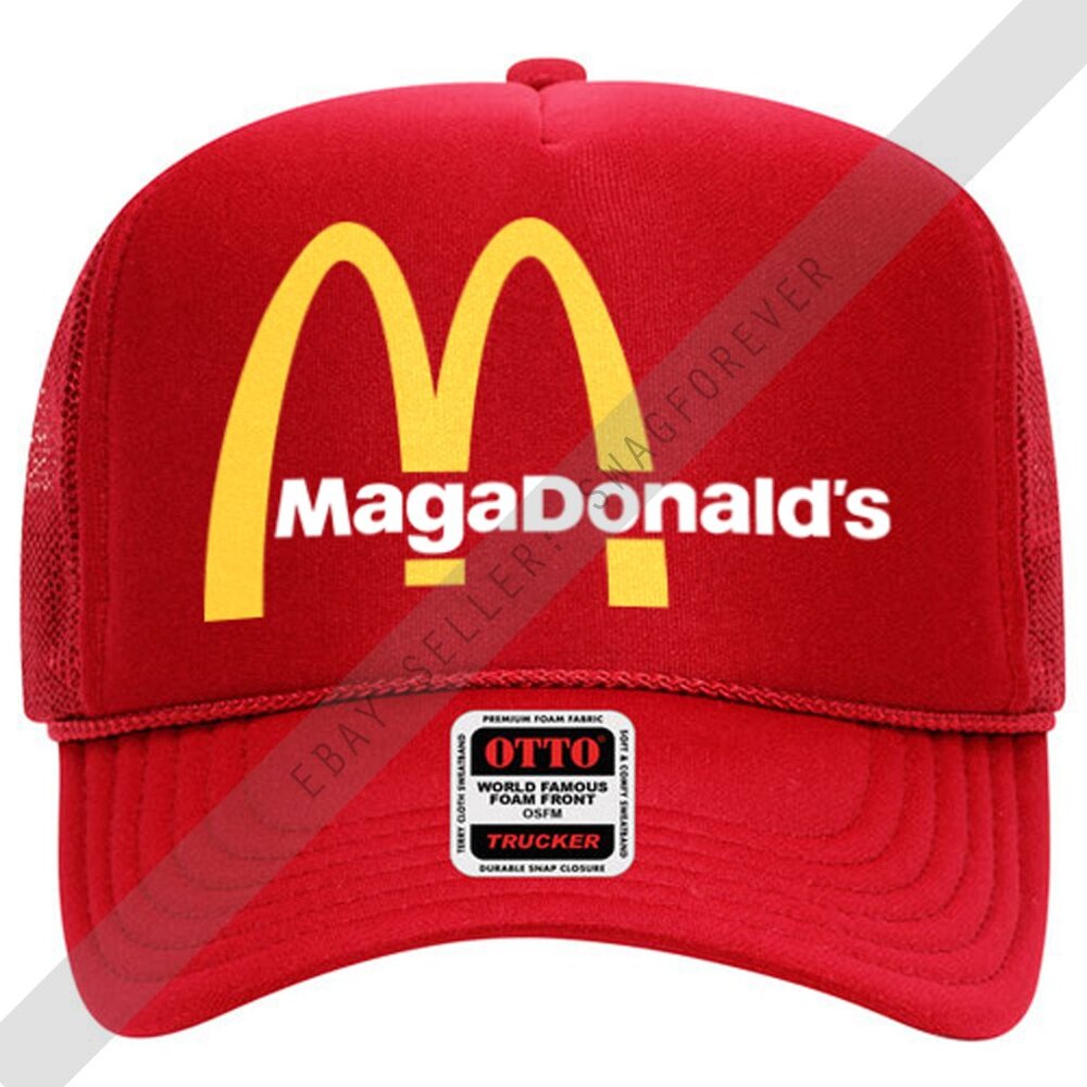 Trump McDonalds MagaDonalds Maga Custom Mash Up Logo Foam Trucker Hat Red